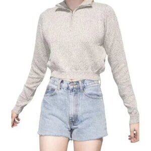 Brandy Melville Half Zip Crop Noella Sweater Long-sleeved Gray Small